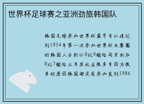 世界杯足球赛之亚洲劲旅韩国队